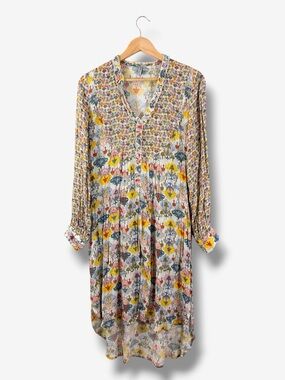 Anthropologie Bl-nk Lucia Tunic Size M Maxi Shirt Dress Long Sleeve Floral